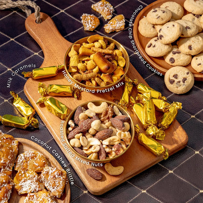 Elegant Square Gift Tin with Chocolate, Nuts & Caramel Treats