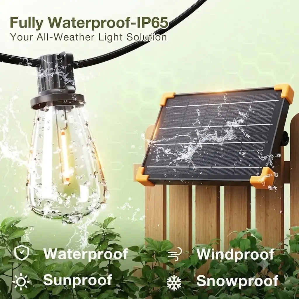 Ekoio ST38 Solar Powered Outdoor String Lights with Edison Bulbs, 120/150FT, Waterproof, Shatterproof, 5-8 Lumens, 20H Full Charge Runtime, 8 Adjustable Lighting Modes, Remote Control, Built-In Sensor, Patio & Holiday Decor