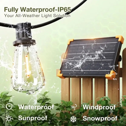 Ekoio ST38 Solar Powered Outdoor String Lights with Edison Bulbs, 120/150FT, Waterproof, Shatterproof, 5-8 Lumens, 20H Full Charge Runtime, 8 Adjustable Lighting Modes, Remote Control, Built-In Sensor, Patio & Holiday Decor