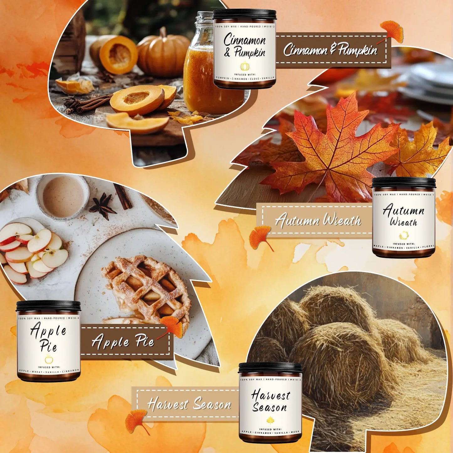 Experience the Essence of Autumn with Our 4-Pack Fall Scented Candle Set - Perfect for Home Decor and Gifting!