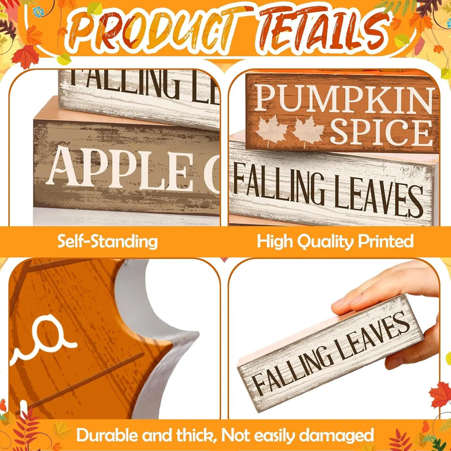 4 Pcs Fall Wooden Tabletop Decor Hello Fall Maple Leaf Decor Autumn Tiered Tray Decor Rustic Wood Block Sign Gift Thanksgiving Centerpiece Farmhouse Fall Table Decor
