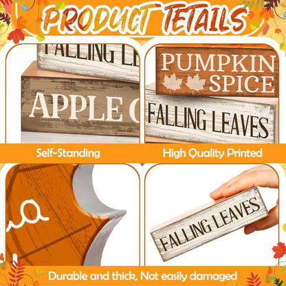 4 Pcs Fall Wooden Tabletop Decor Hello Fall Maple Leaf Decor Autumn Tiered Tray Decor Rustic Wood Block Sign Gift Thanksgiving Centerpiece Farmhouse Fall Table Decor