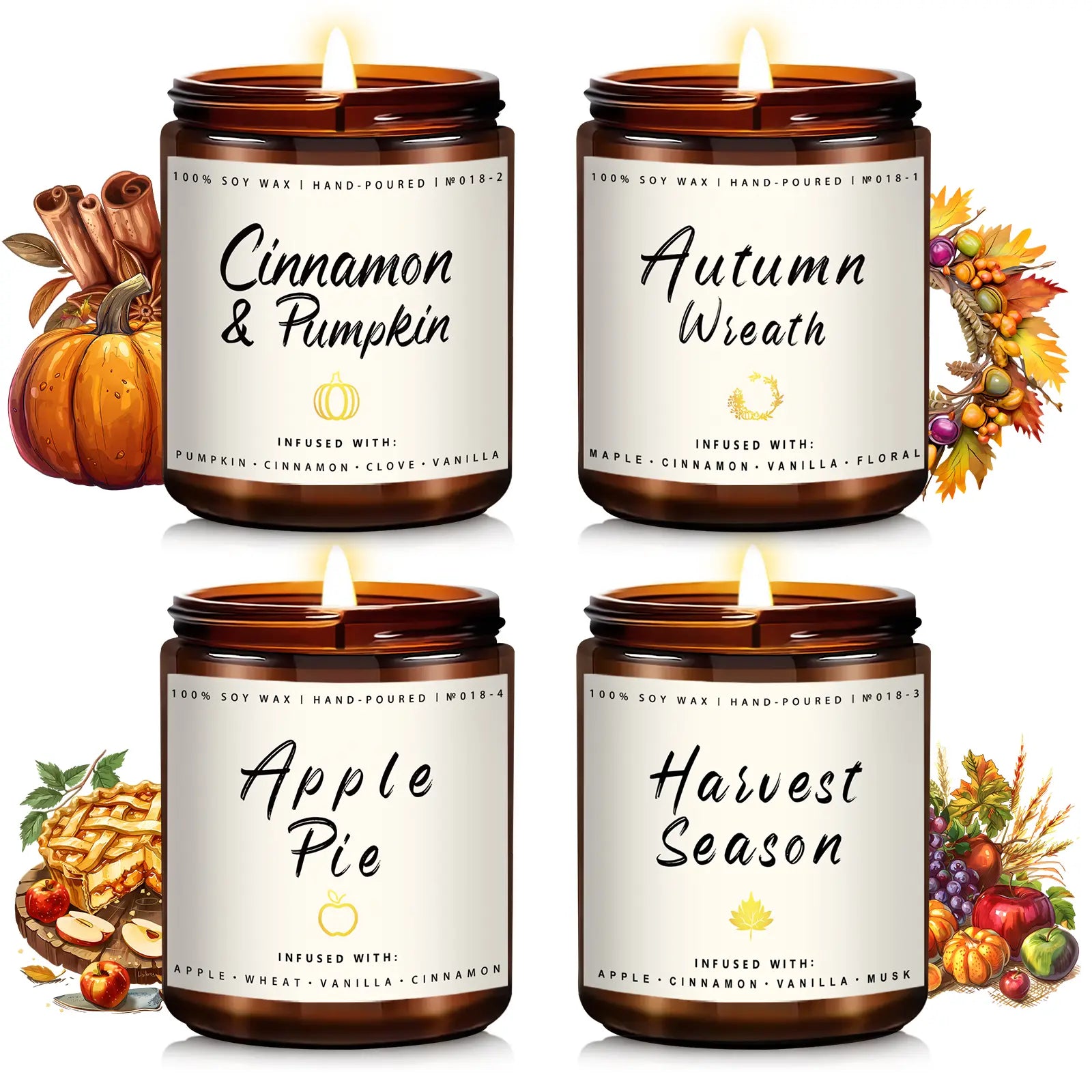 Experience the Essence of Autumn with Our 4-Pack Fall Scented Candle Set - Perfect for Home Decor and Gifting!