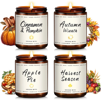 Experience the Essence of Autumn with Our 4-Pack Fall Scented Candle Set - Perfect for Home Decor and Gifting!