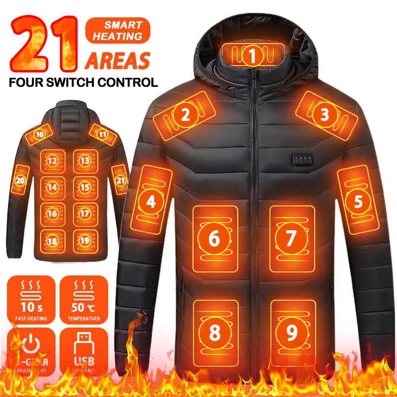 9/19 Areas Heated Jacket Women'S Warm Vest USB Men'S Heating Jacket Heated Vests Coat Hunting Hiking Camping Autumn Winter Male