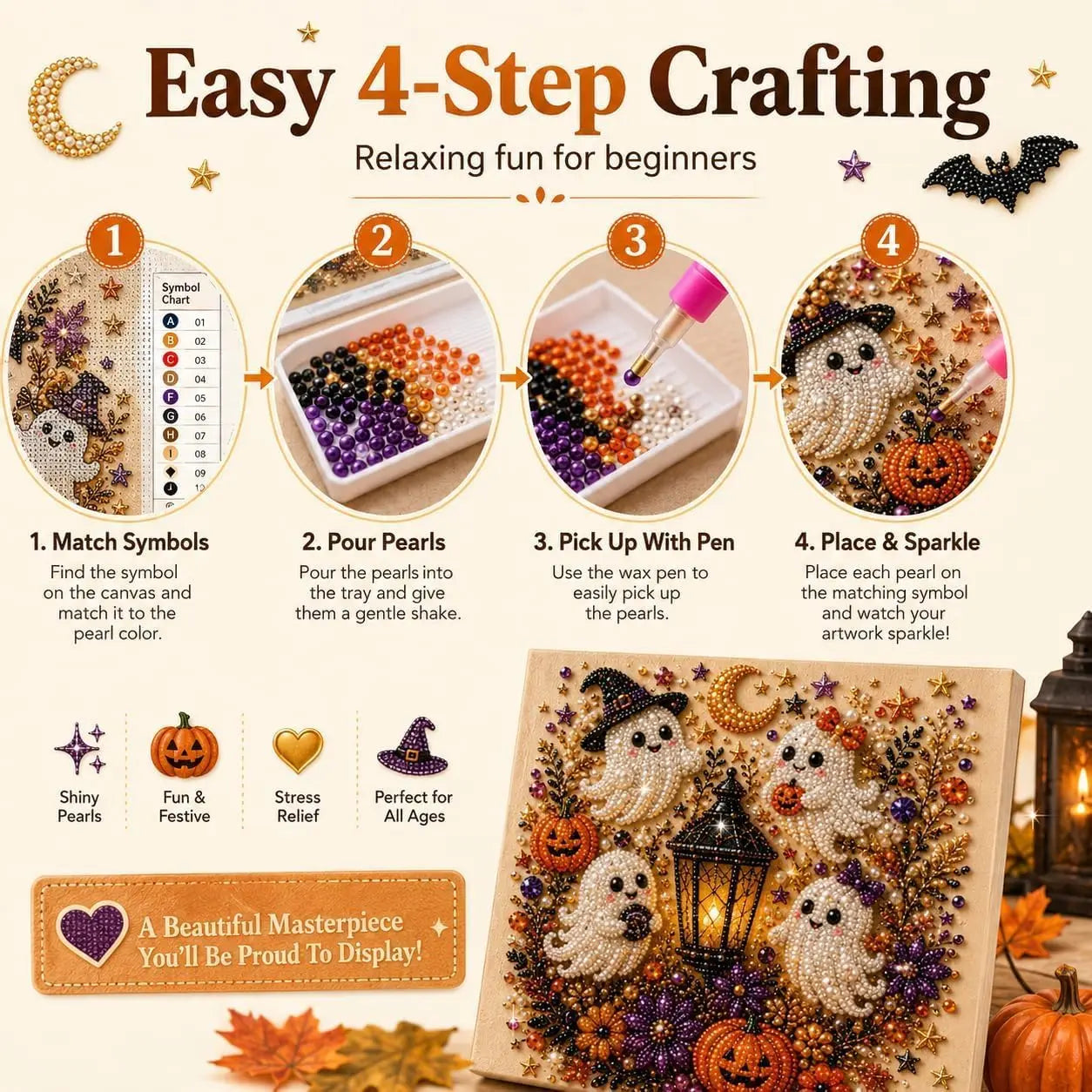 Halloween Pearl Art DIY Kit,Pearl Painting Set for Adults,Kids, Fun Fall Home Art Project, Creative Holiday Activity Gift