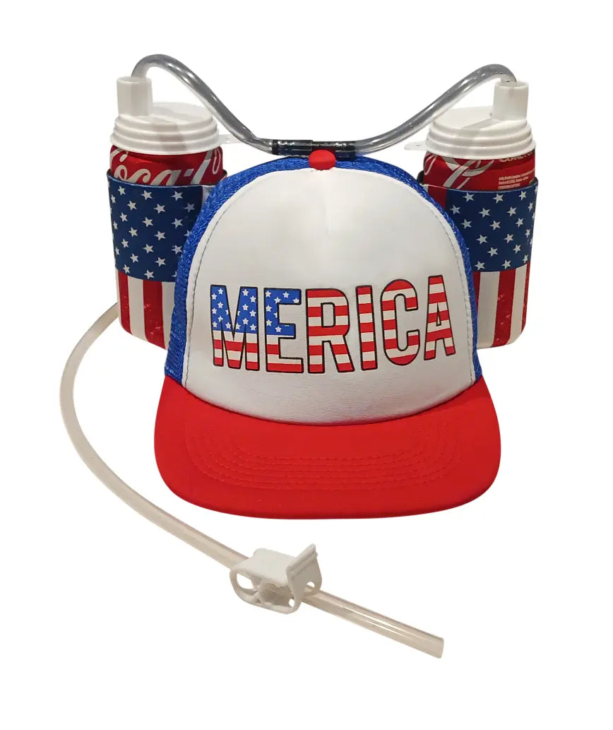 USA Merica Drinking Cap American Party Gear - Guzzler Drink Helmet - America Drinking July 4Th Costume