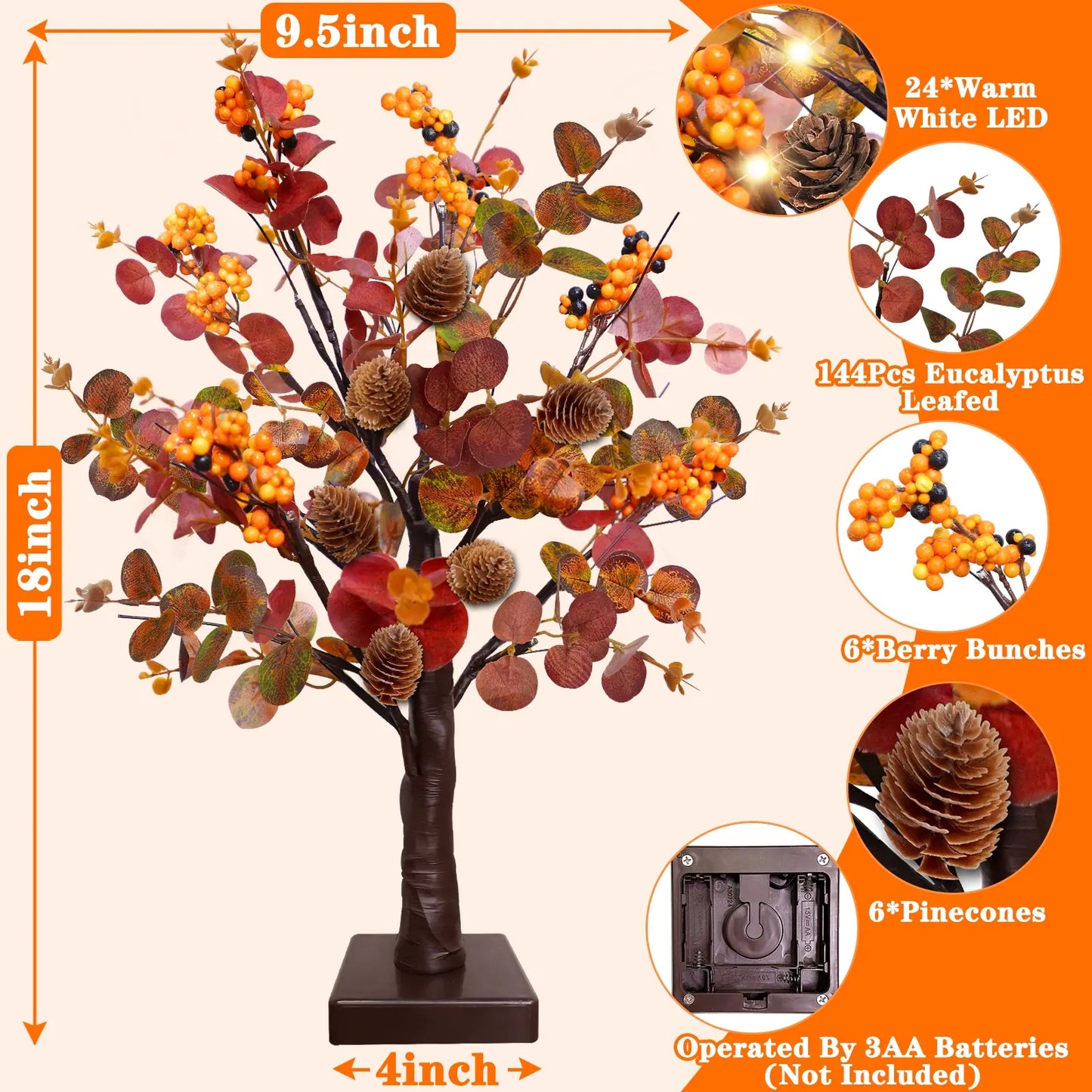 Illuminate Your Autumn: TURNMEON 2 Pack Prelit Fall Maple Trees with 48 LED Lights and Eucalyptus Decor for Thanksgiving Table
