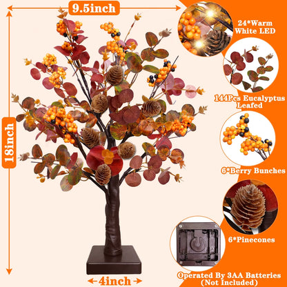 Illuminate Your Autumn: TURNMEON 2 Pack Prelit Fall Maple Trees with 48 LED Lights and Eucalyptus Decor for Thanksgiving Table