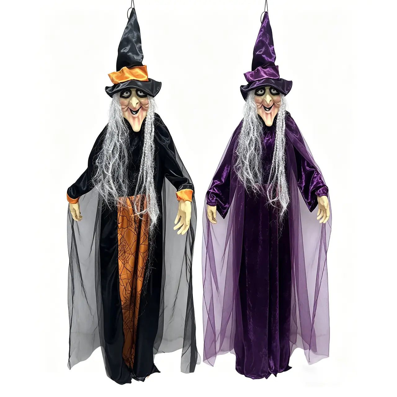 1.8M Lightweight Standing Scary Halloween Hanging Witch Cardboard Cutout - Velvet Hat, Face Mask Prop, Indoor-Outdoor Home Decor for Garden Haunted House Photo Backdrop