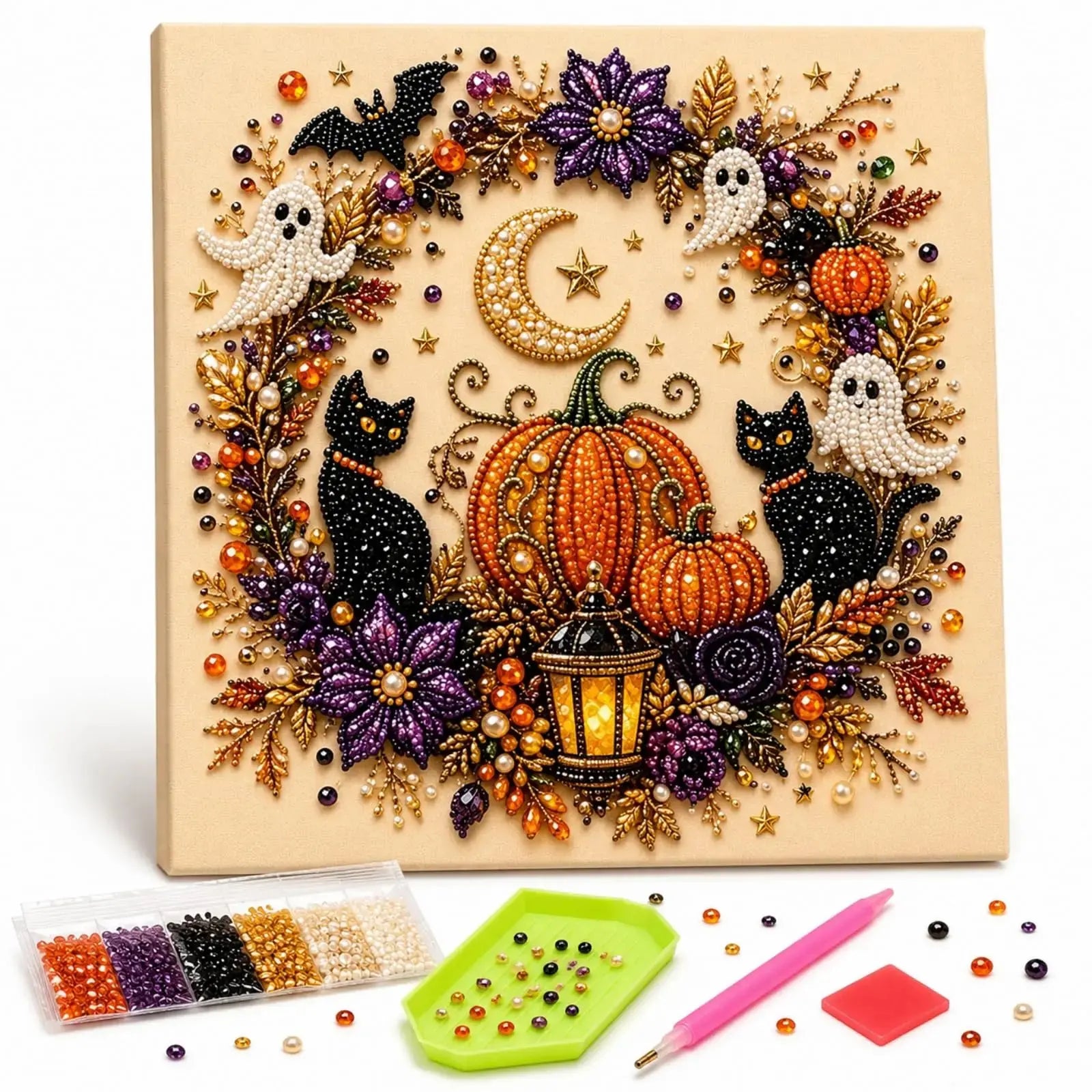 Halloween Pearl Art DIY Kit,Pearl Painting Set for Adults,Kids, Fun Fall Home Art Project, Creative Holiday Activity Gift