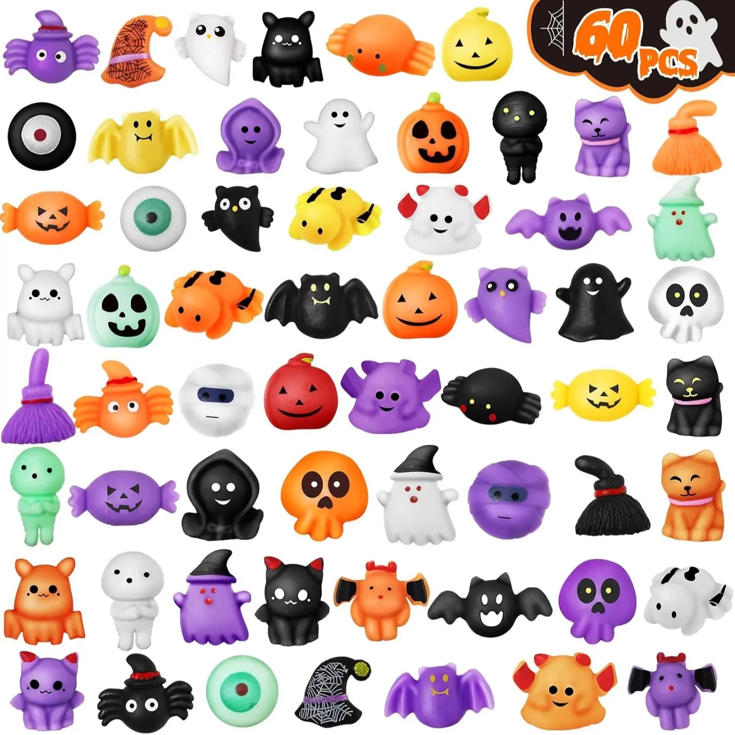 JOYIN 24Pcs/60Pcs/100Pcs Halloween Mochi Squishy Toys, Halloween Toys for Halloween Party Favors, Halloween Sensory Stress Relief Toys Bulk, Trick or Treats Classroom Prizes Gifts Goodie Bag Fillers