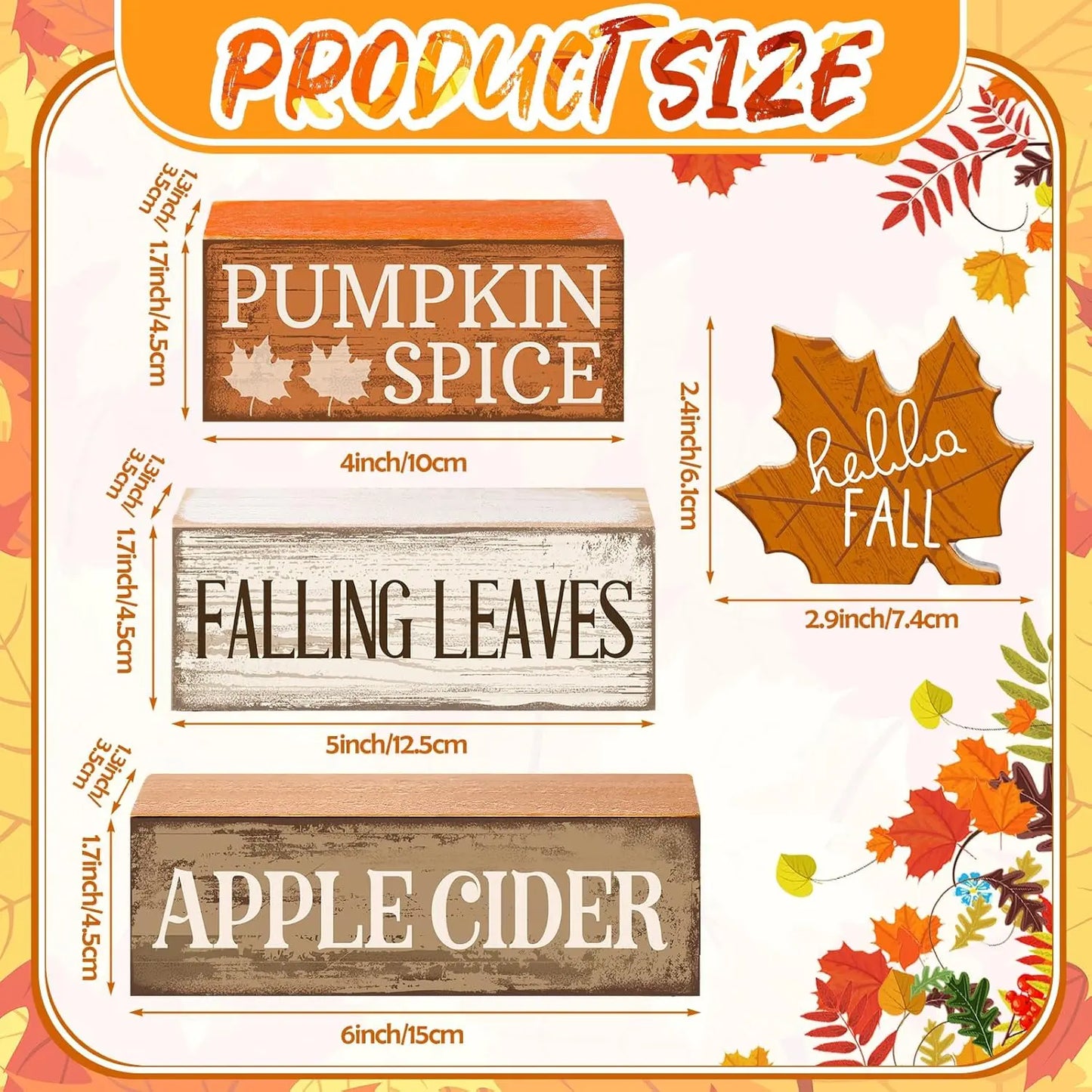 4 Pcs Fall Wooden Tabletop Decor Hello Fall Maple Leaf Decor Autumn Tiered Tray Decor Rustic Wood Block Sign Gift Thanksgiving Centerpiece Farmhouse Fall Table Decor