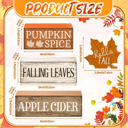 4 Pcs Fall Wooden Tabletop Decor Hello Fall Maple Leaf Decor Autumn Tiered Tray Decor Rustic Wood Block Sign Gift Thanksgiving Centerpiece Farmhouse Fall Table Decor