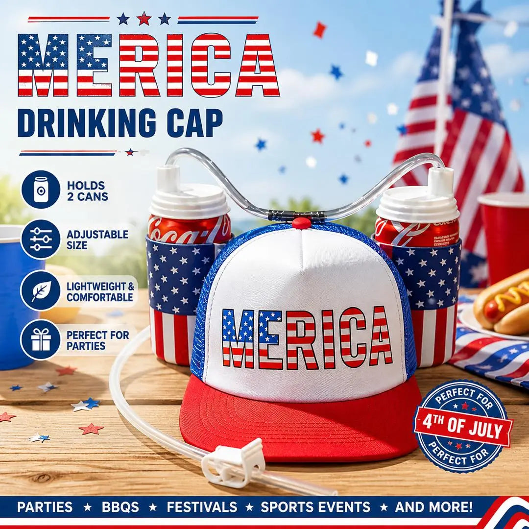 USA Merica Drinking Cap American Party Gear - Guzzler Drink Helmet - America Drinking July 4Th Costume