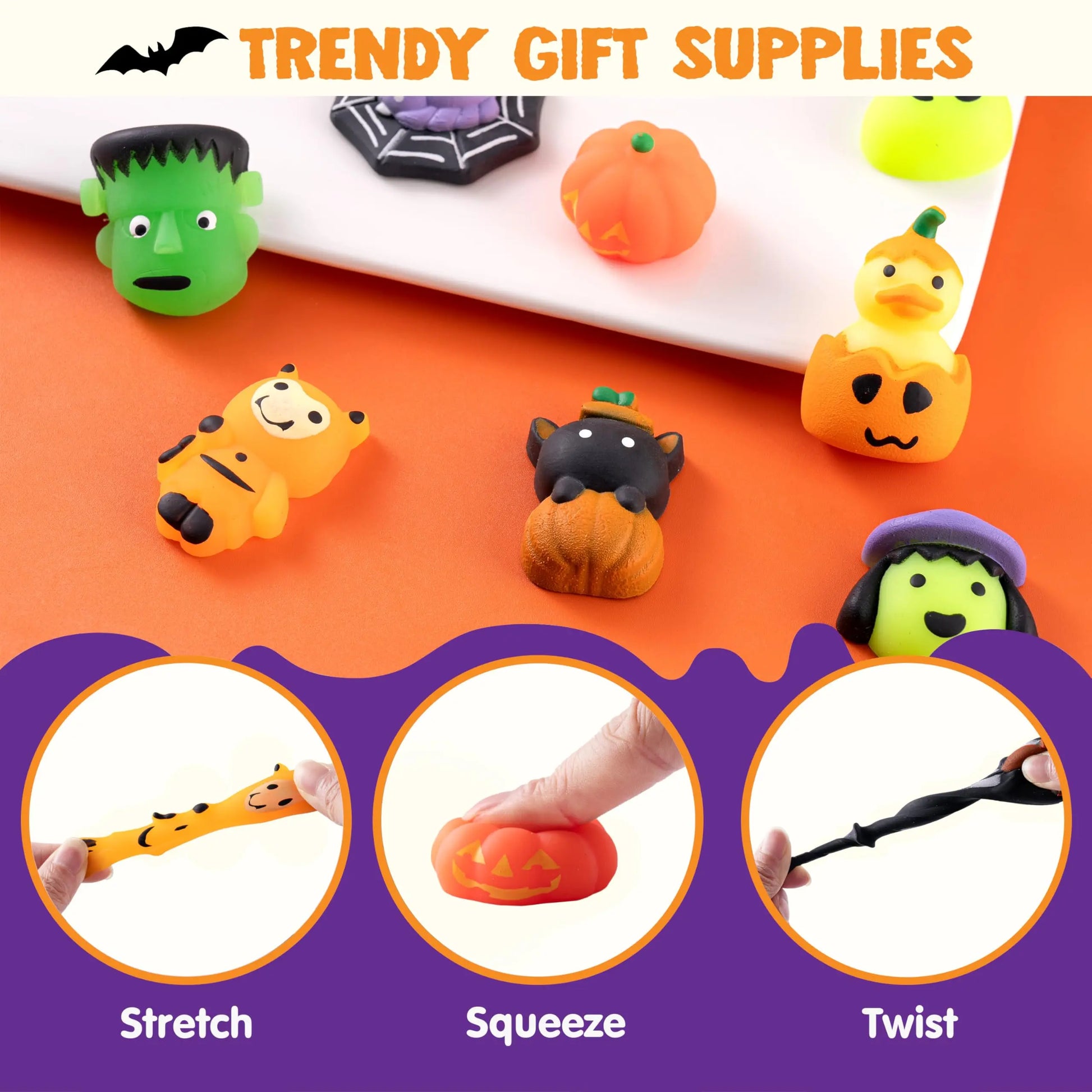 JOYIN 24Pcs/60Pcs/100Pcs Halloween Mochi Squishy Toys, Halloween Toys for Halloween Party Favors, Halloween Sensory Stress Relief Toys Bulk, Trick or Treats Classroom Prizes Gifts Goodie Bag Fillers