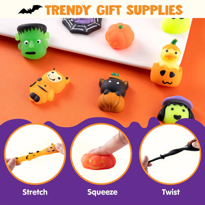 JOYIN 24Pcs/60Pcs/100Pcs Halloween Mochi Squishy Toys, Halloween Toys for Halloween Party Favors, Halloween Sensory Stress Relief Toys Bulk, Trick or Treats Classroom Prizes Gifts Goodie Bag Fillers