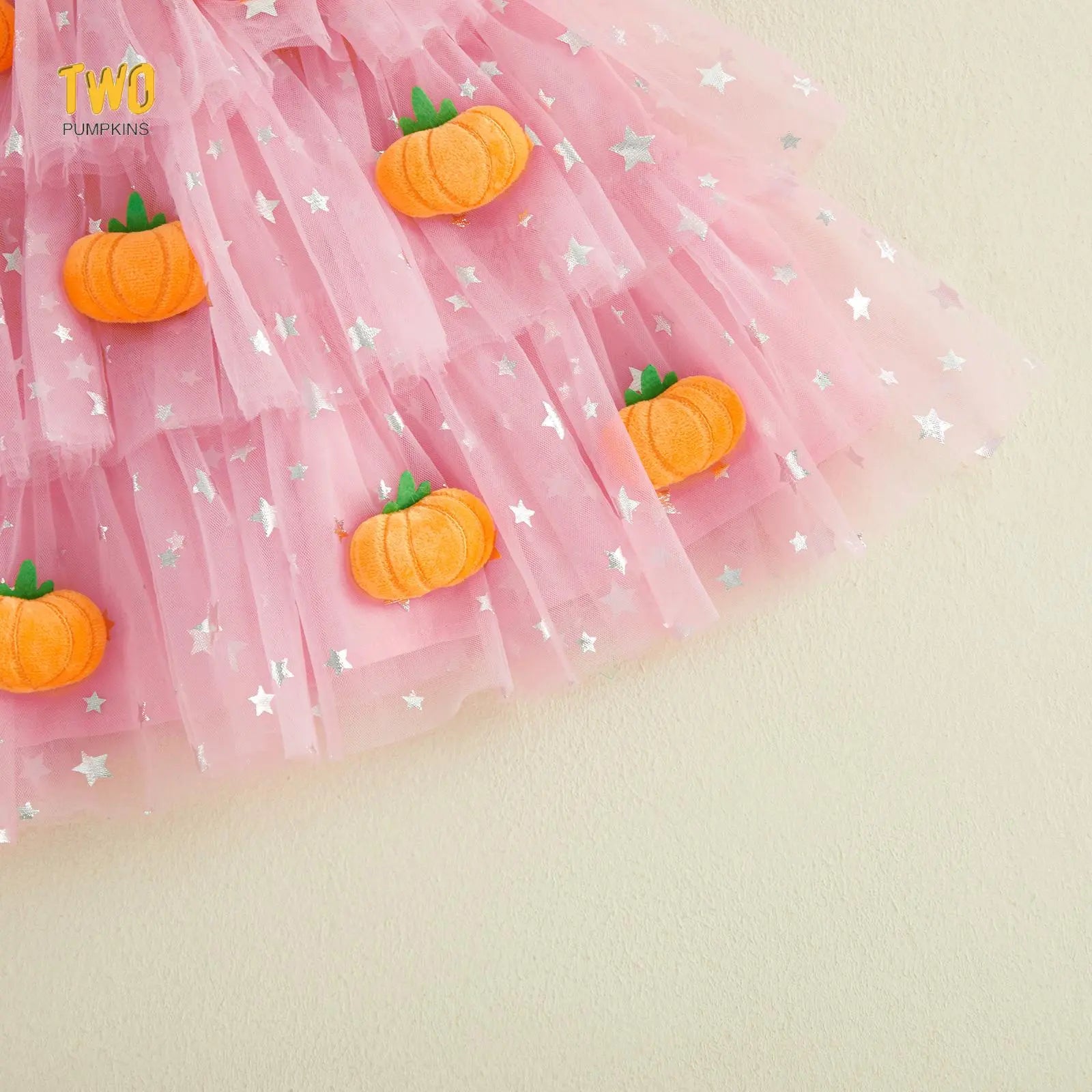 Little Girl Halloween Dress Flying Sleeve Square Neck 3D Stuffed Pumpkin/Ghost Decor a Line Tiered Tulle Dress