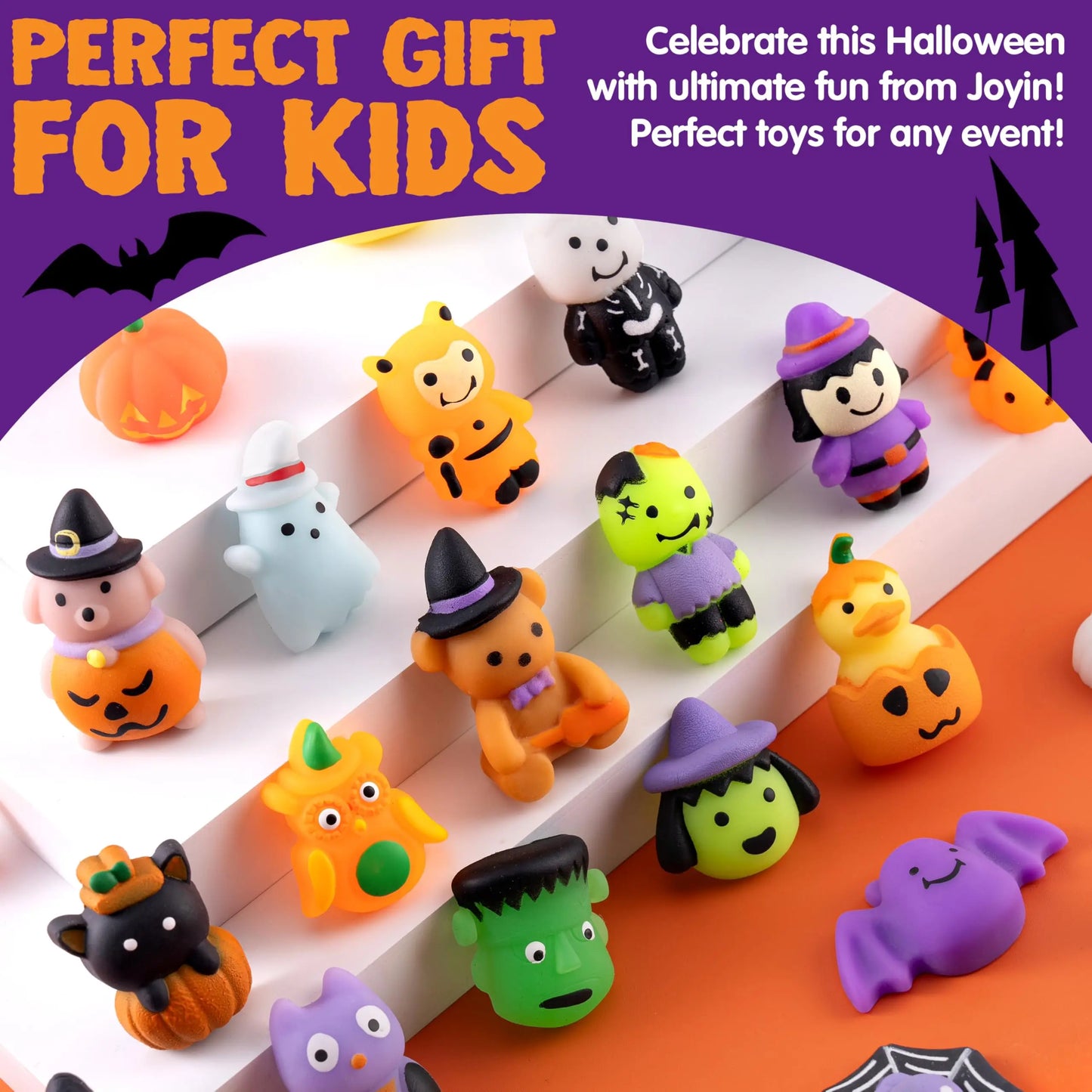JOYIN 24Pcs/60Pcs/100Pcs Halloween Mochi Squishy Toys, Halloween Toys for Halloween Party Favors, Halloween Sensory Stress Relief Toys Bulk, Trick or Treats Classroom Prizes Gifts Goodie Bag Fillers