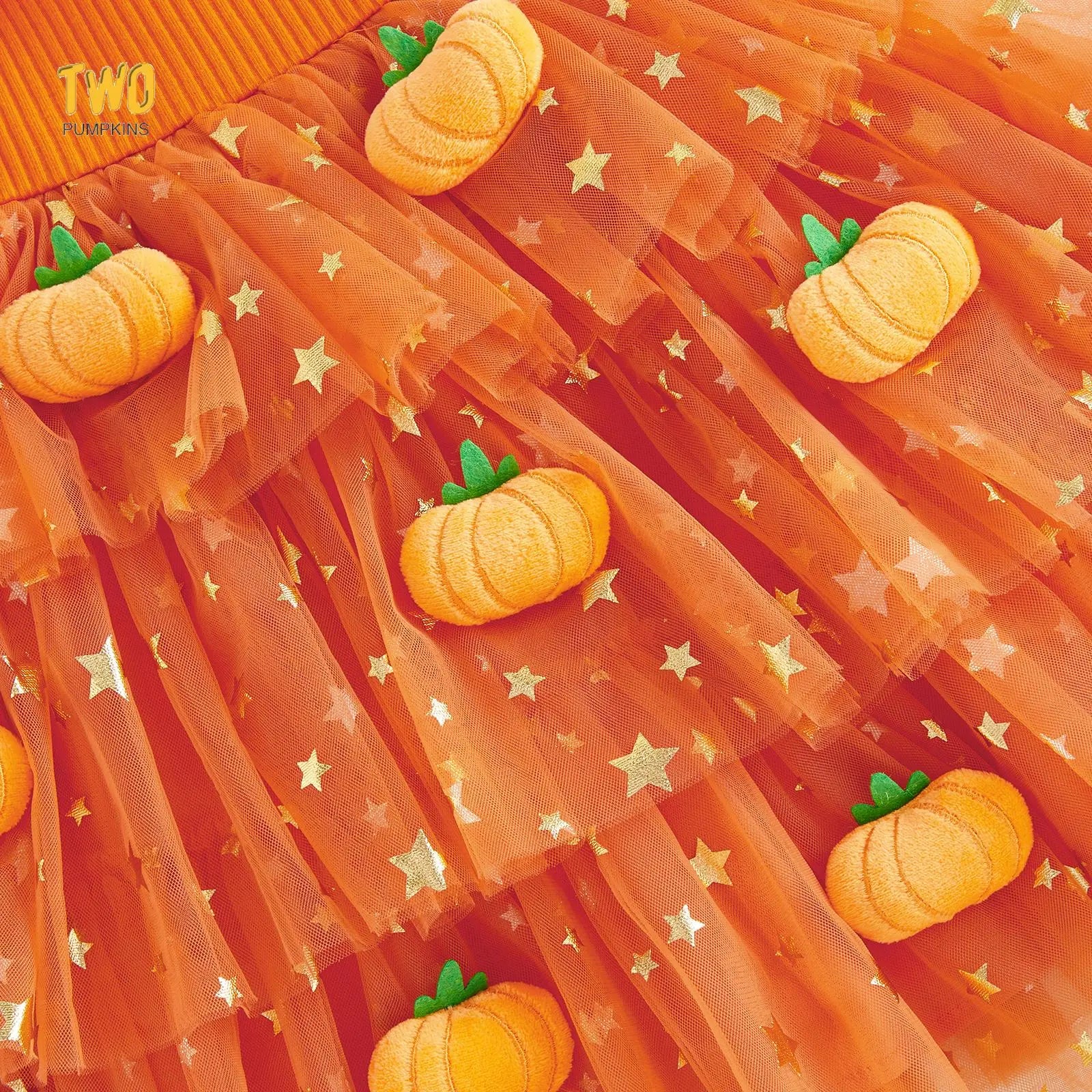 Little Girl Halloween Dress Flying Sleeve Square Neck 3D Stuffed Pumpkin/Ghost Decor a Line Tiered Tulle Dress