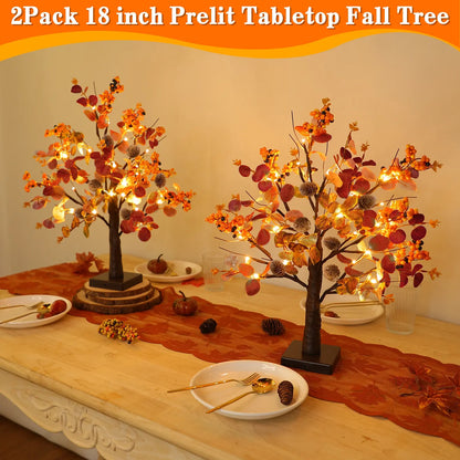 Illuminate Your Autumn: TURNMEON 2 Pack Prelit Fall Maple Trees with 48 LED Lights and Eucalyptus Decor for Thanksgiving Table