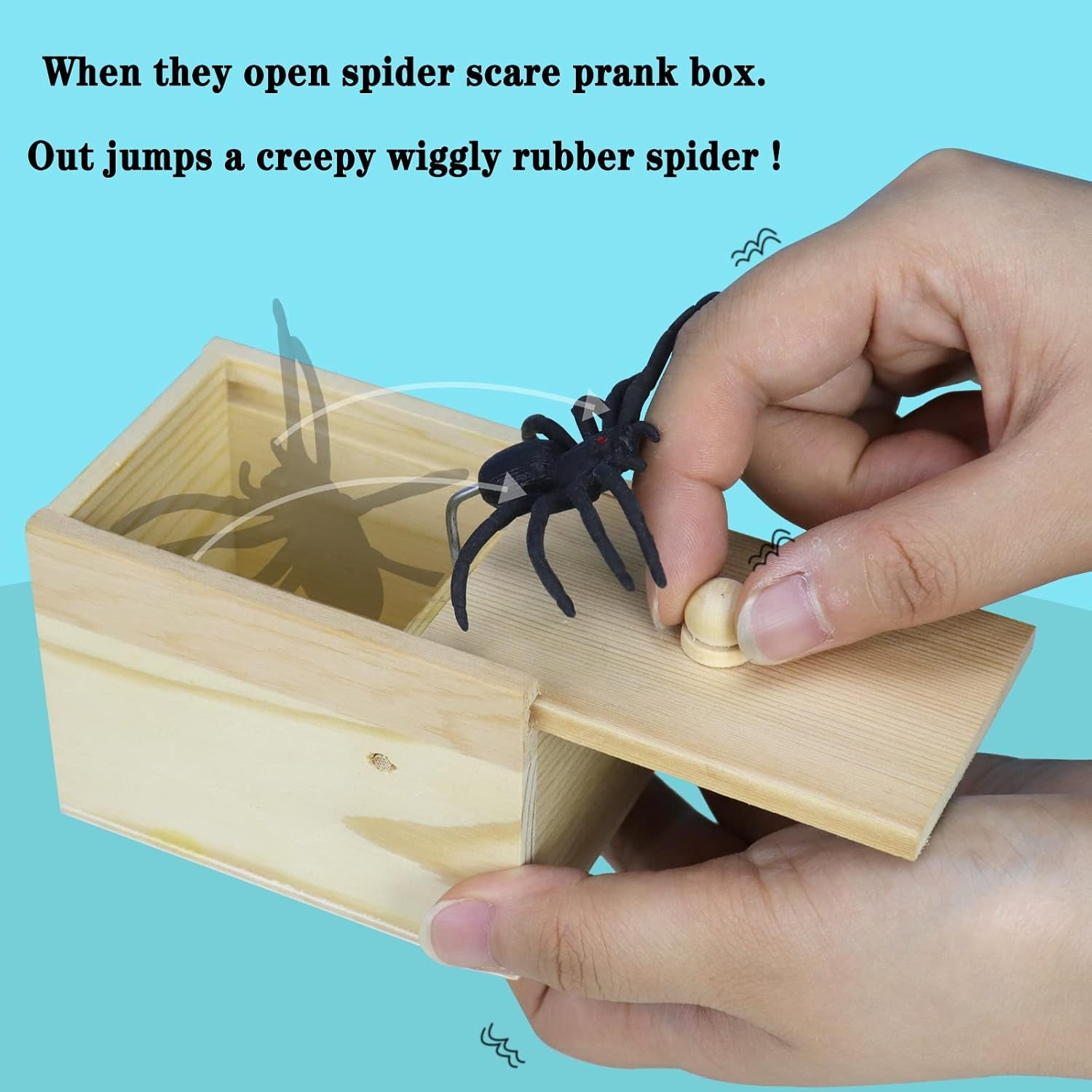 Original Spider Prank Box Wooden Pop Out Rubber Spider Scare Toy for Adults | Handmade Wooden Surprise Prank Box, Funny Joke Gag Gift, Perfect Halloween Trick Toy for Parties and Daily Pranks