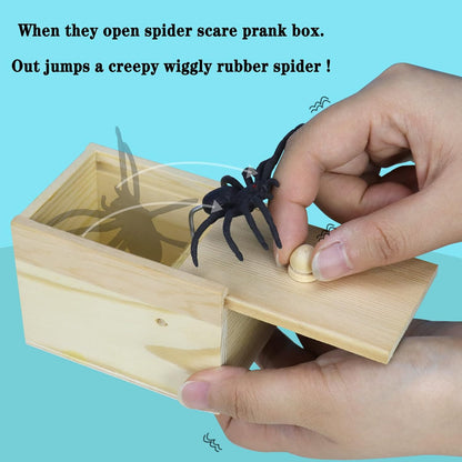 Original Spider Prank Box Wooden Pop Out Rubber Spider Scare Toy for Adults | Handmade Wooden Surprise Prank Box, Funny Joke Gag Gift, Perfect Halloween Trick Toy for Parties and Daily Pranks