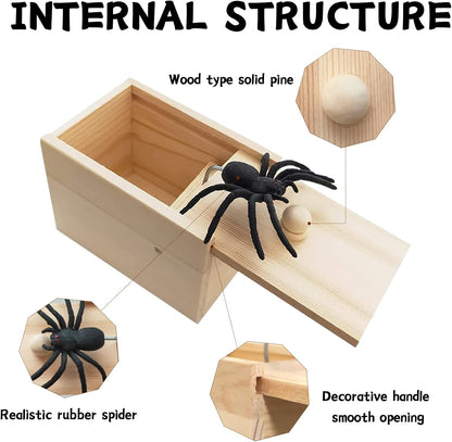 Original Spider Prank Box Wooden Pop Out Rubber Spider Scare Toy for Adults | Handmade Wooden Surprise Prank Box, Funny Joke Gag Gift, Perfect Halloween Trick Toy for Parties and Daily Pranks