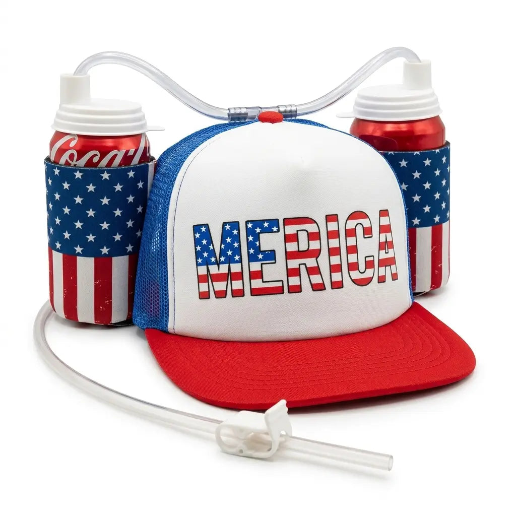 USA Merica Drinking Cap American Party Gear - Guzzler Drink Helmet - America Drinking July 4Th Costume