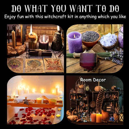 94/130Pcs Complete Witchcraft Supplies Kit, Large Wiccan Spell Box with Crystals, Candles, Herbs & Ritual Tools, Beginner Witch Starter Set for Pagan Rituals, Halloween Decor & Spiritual Practice Gift Aroma Fragrance Scented
