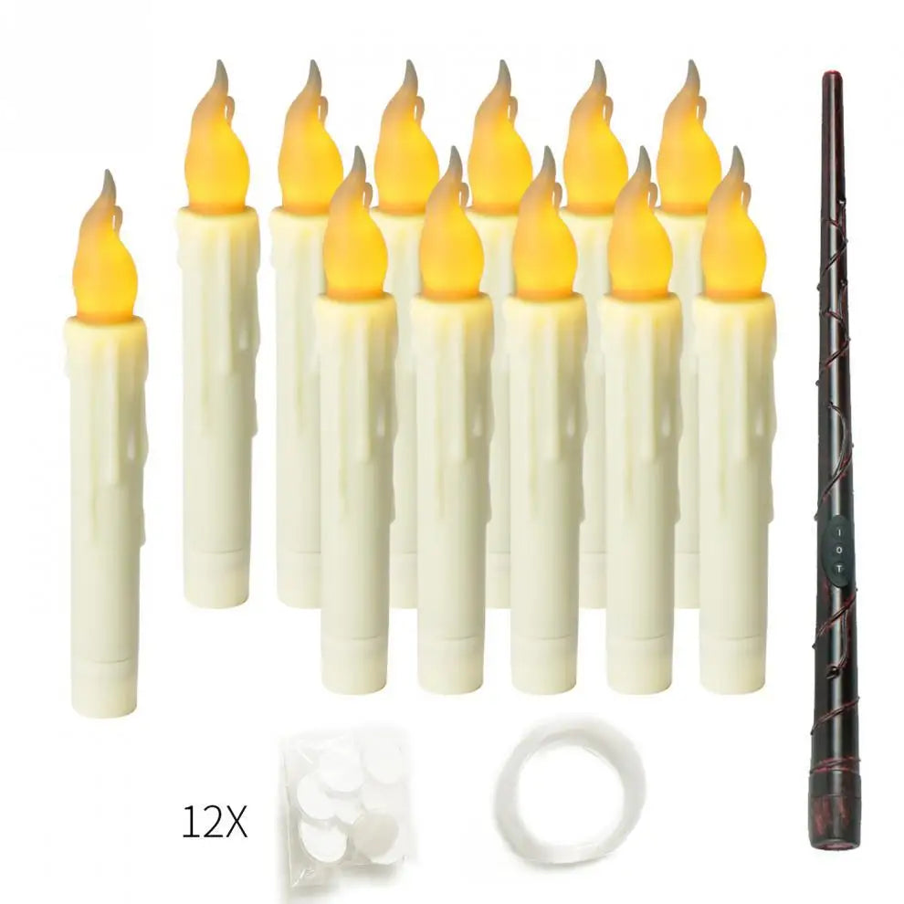 Illuminate Your Halloween with 12Pcs Floating Candles - Enchanting Flameless Magic Hanging Candles with Wand Remote for 3D Party Decor