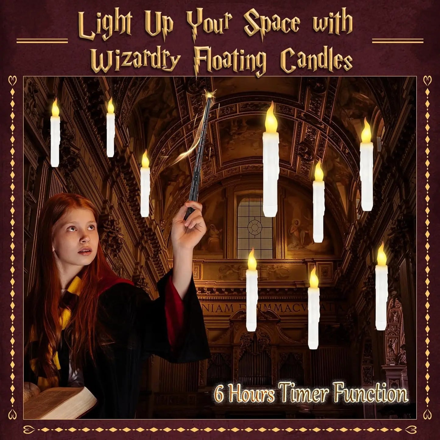 Illuminate Your Halloween with 12Pcs Floating Candles - Enchanting Flameless Magic Hanging Candles with Wand Remote for 3D Party Decor