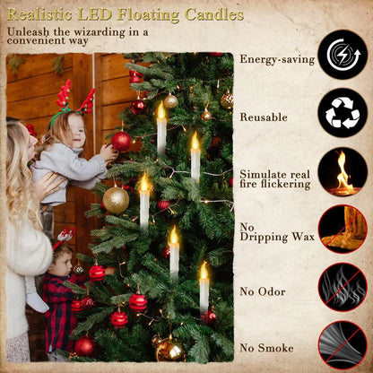 Illuminate Your Halloween with 12Pcs Floating Candles - Enchanting Flameless Magic Hanging Candles with Wand Remote for 3D Party Decor
