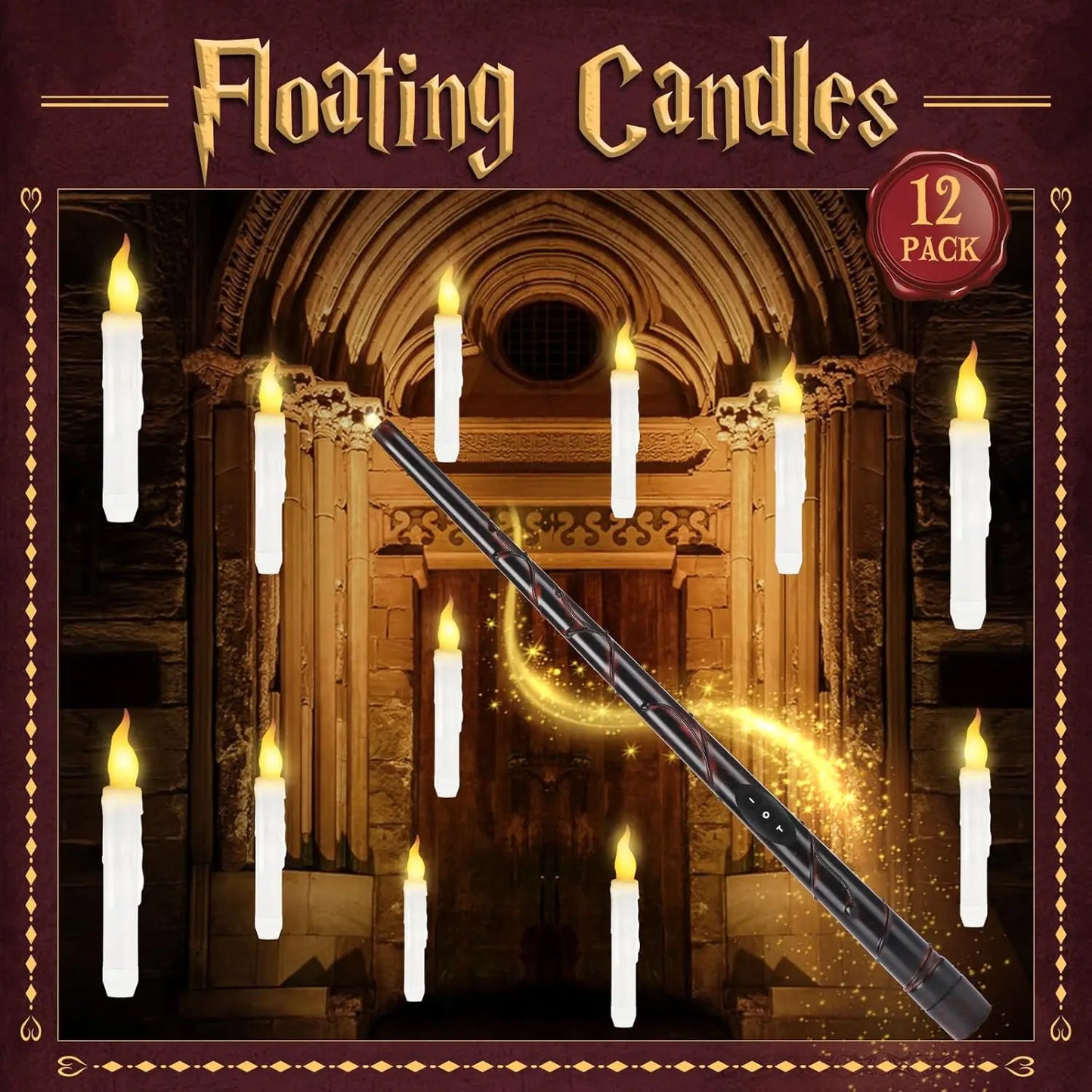 Illuminate Your Halloween with 12Pcs Floating Candles - Enchanting Flameless Magic Hanging Candles with Wand Remote for 3D Party Decor