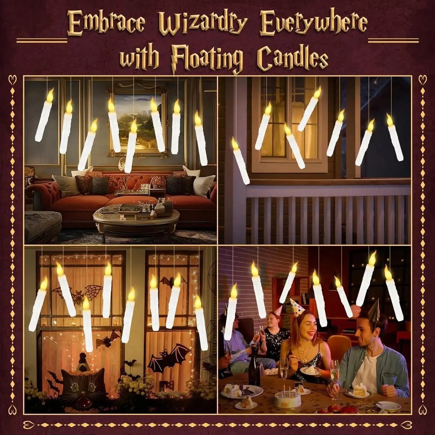 Illuminate Your Halloween with 12Pcs Floating Candles - Enchanting Flameless Magic Hanging Candles with Wand Remote for 3D Party Decor