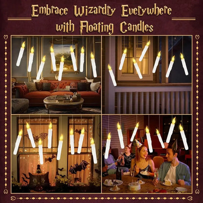 Illuminate Your Halloween with 12Pcs Floating Candles - Enchanting Flameless Magic Hanging Candles with Wand Remote for 3D Party Decor