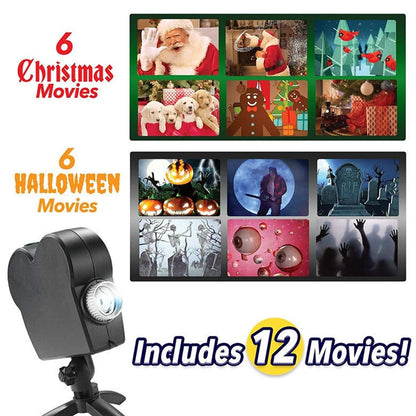 Transform Your Holidays with the Halloween & Christmas Projector - Waterproof LED Holographic Lamp with 12 Spooky Movies for Outdoor Fun!