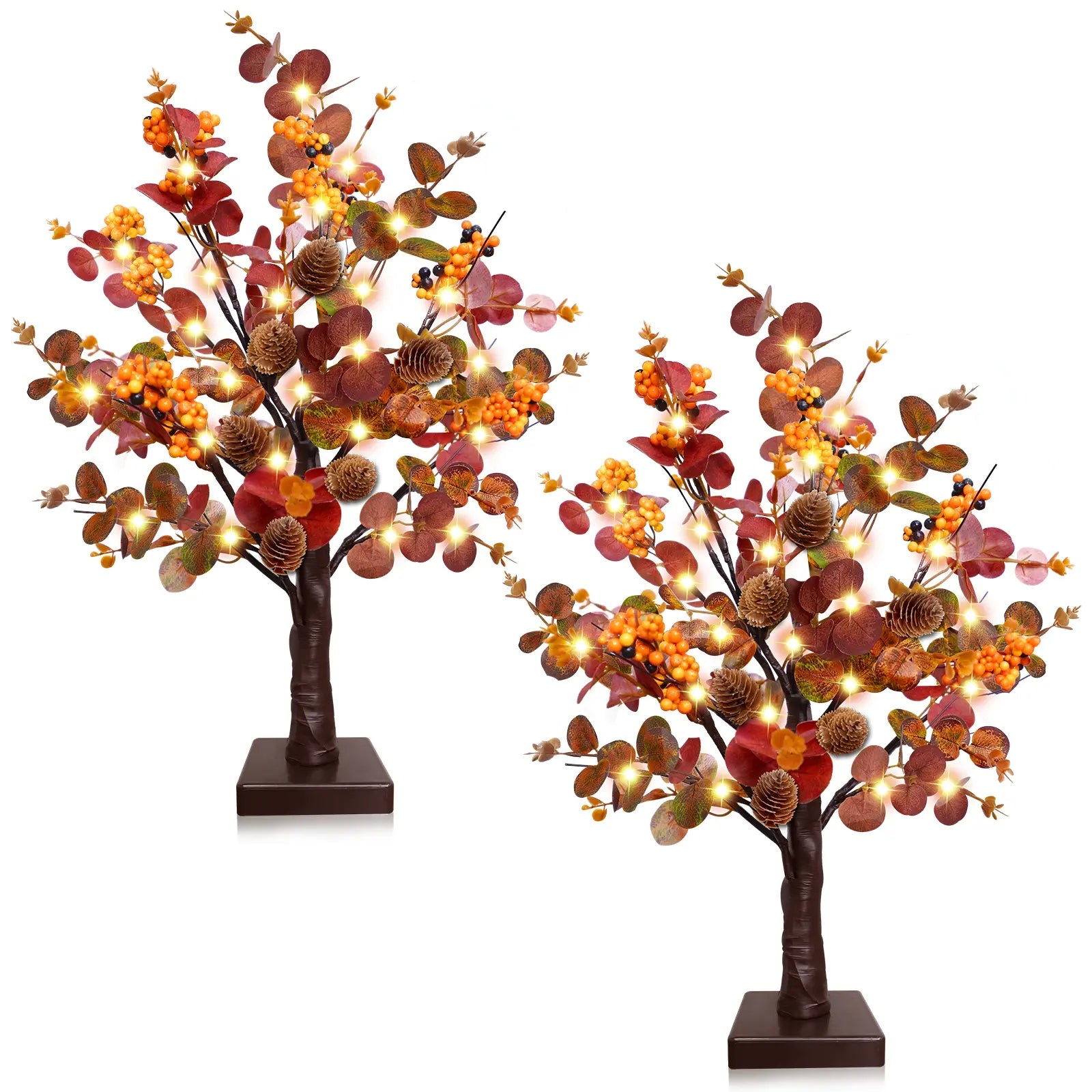 Illuminate Your Autumn: TURNMEON 2 Pack Prelit Fall Maple Trees with 48 LED Lights and Eucalyptus Decor for Thanksgiving Table