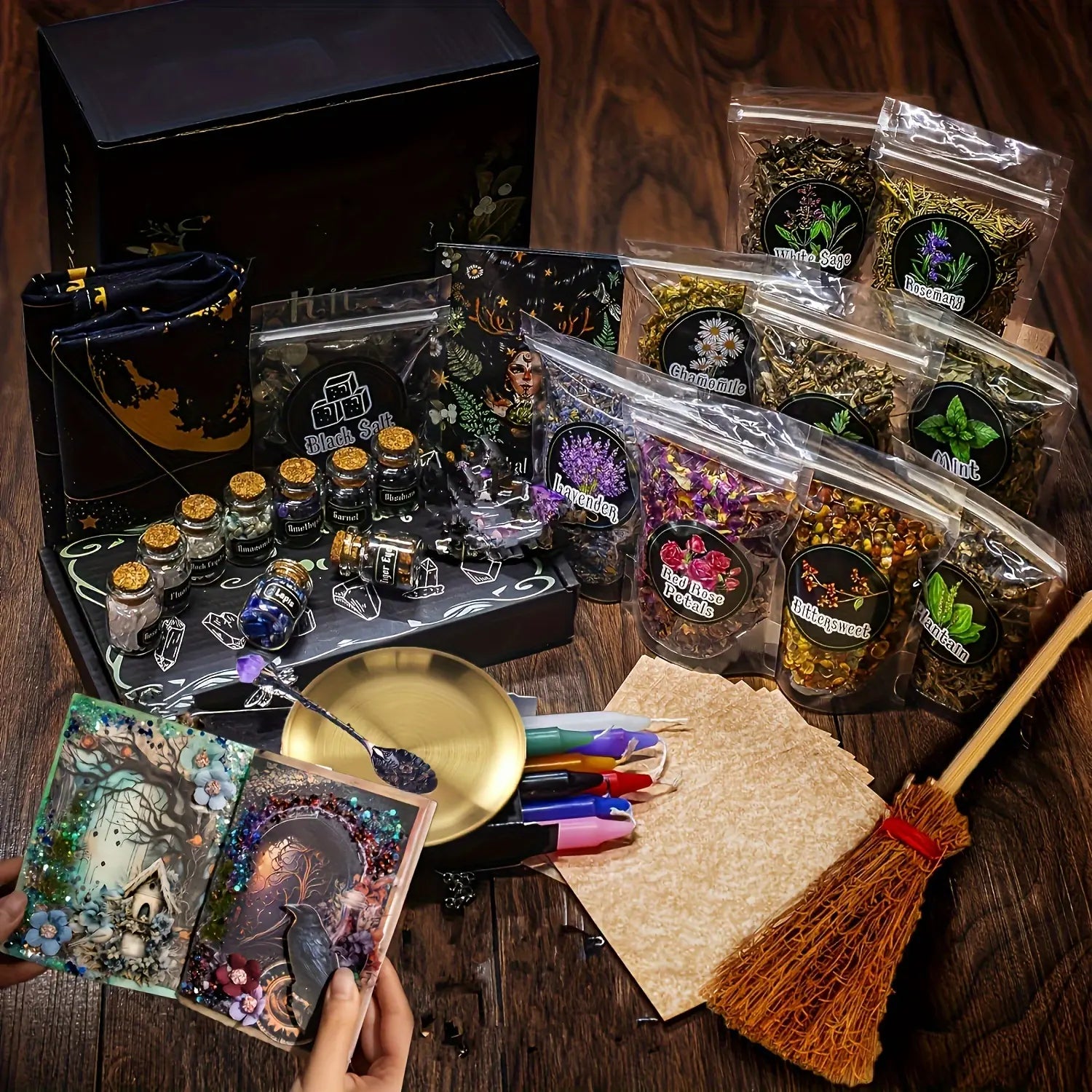 94/130Pcs Complete Witchcraft Supplies Kit, Large Wiccan Spell Box with Crystals, Candles, Herbs & Ritual Tools, Beginner Witch Starter Set for Pagan Rituals, Halloween Decor & Spiritual Practice Gift Aroma Fragrance Scented