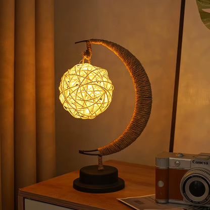 1Pc LED Moon Lamp,Iron Art Decorative Table Lamp for Bar,Bedroom,Living Room,Battery Powered Black Portable Night Light