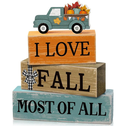 4 Pcs Fall Wooden Tabletop Decor Hello Fall Maple Leaf Decor Autumn Tiered Tray Decor Rustic Wood Block Sign Gift Thanksgiving Centerpiece Farmhouse Fall Table Decor
