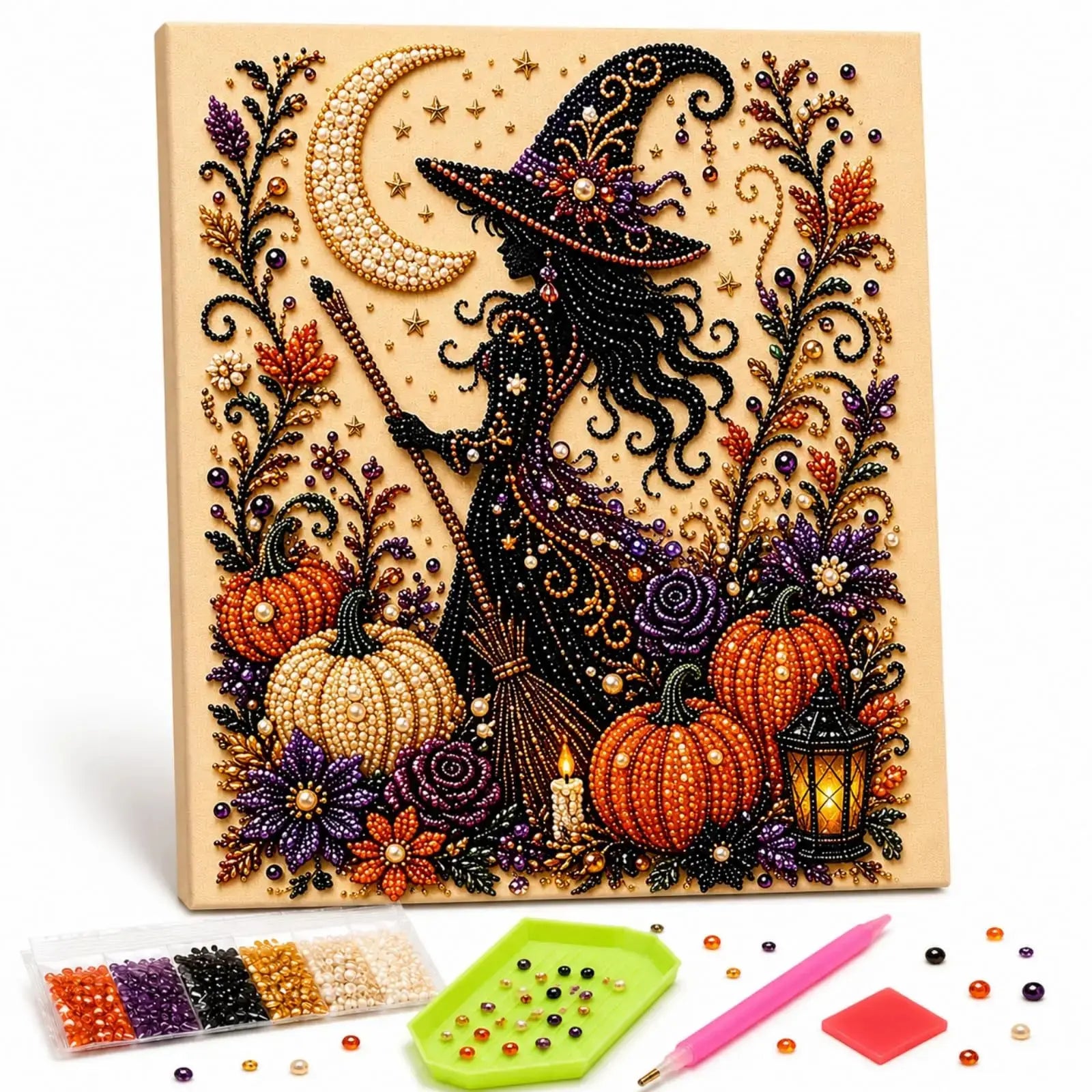 Halloween Pearl Art DIY Kit,Pearl Painting Set for Adults,Kids, Fun Fall Home Art Project, Creative Holiday Activity Gift