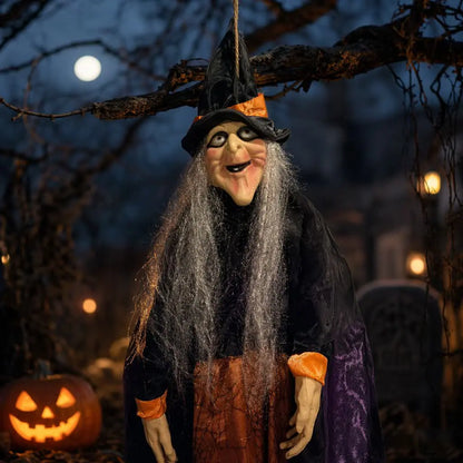1.8M Lightweight Standing Scary Halloween Hanging Witch Cardboard Cutout - Velvet Hat, Face Mask Prop, Indoor-Outdoor Home Decor for Garden Haunted House Photo Backdrop