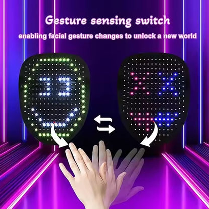 LED Mask with Gesture Sensing Light up Face Transforming Led Halloween Mask for Kids Men Women Costume Cosplay Party