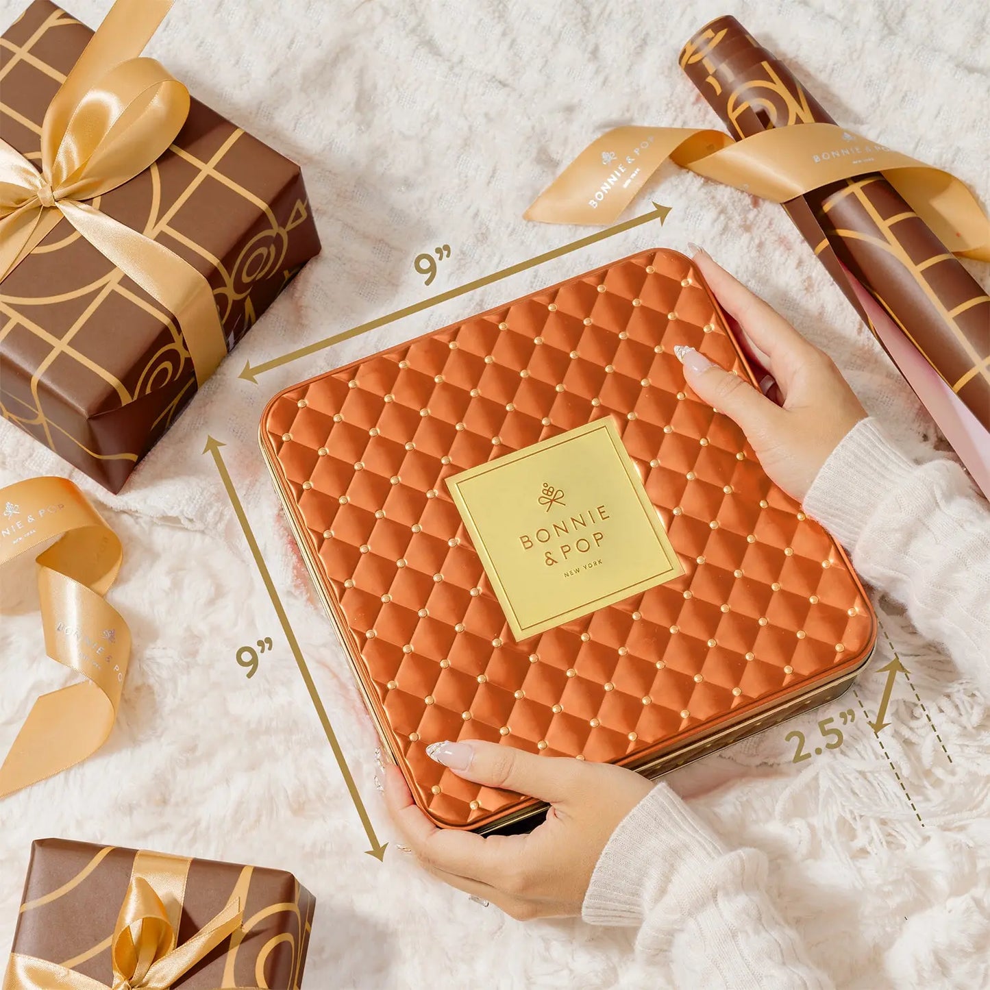 Elegant Square Gift Tin with Chocolate, Nuts & Caramel Treats