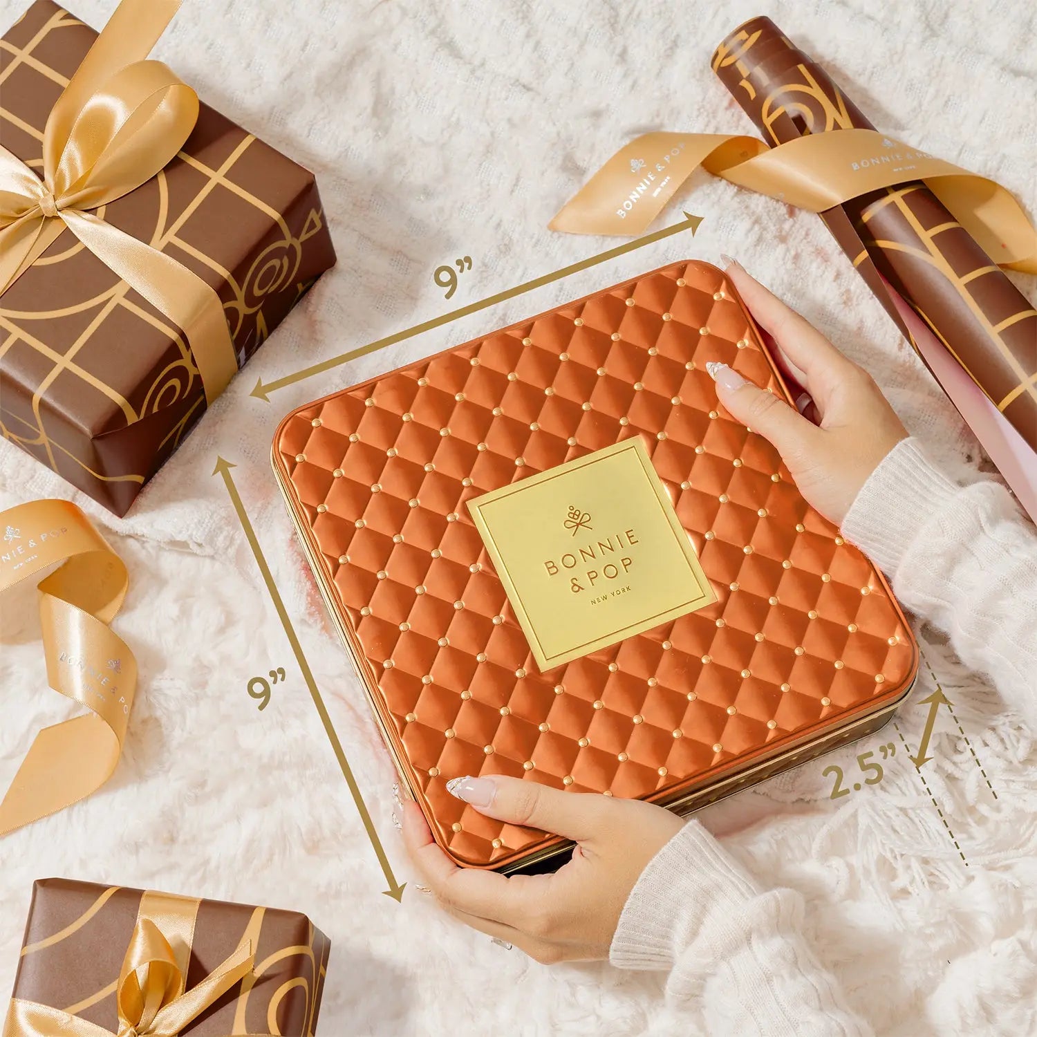 Elegant Square Gift Tin with Chocolate, Nuts & Caramel Treats