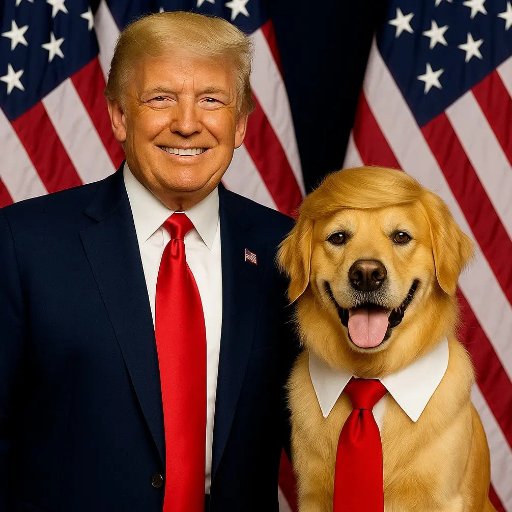 Trump Dog Costume Set - 2 Piece Hilarious Halloween Costume for Cats & Dogs with Red Tie & Blonde Wig - Easy On/Off Design for Pet Festivals