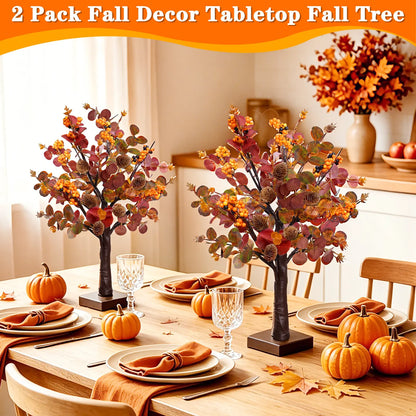 Illuminate Your Autumn: TURNMEON 2 Pack Prelit Fall Maple Trees with 48 LED Lights and Eucalyptus Decor for Thanksgiving Table