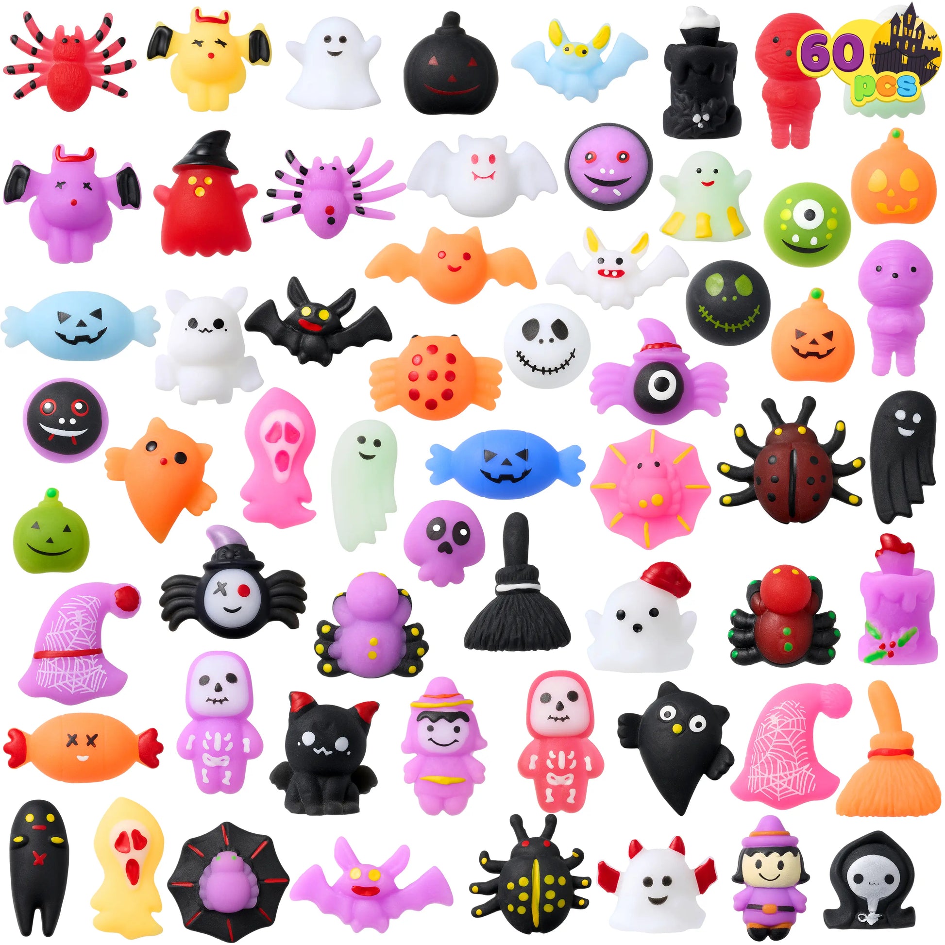 JOYIN 24Pcs/60Pcs/100Pcs Halloween Mochi Squishy Toys, Halloween Toys for Halloween Party Favors, Halloween Sensory Stress Relief Toys Bulk, Trick or Treats Classroom Prizes Gifts Goodie Bag Fillers