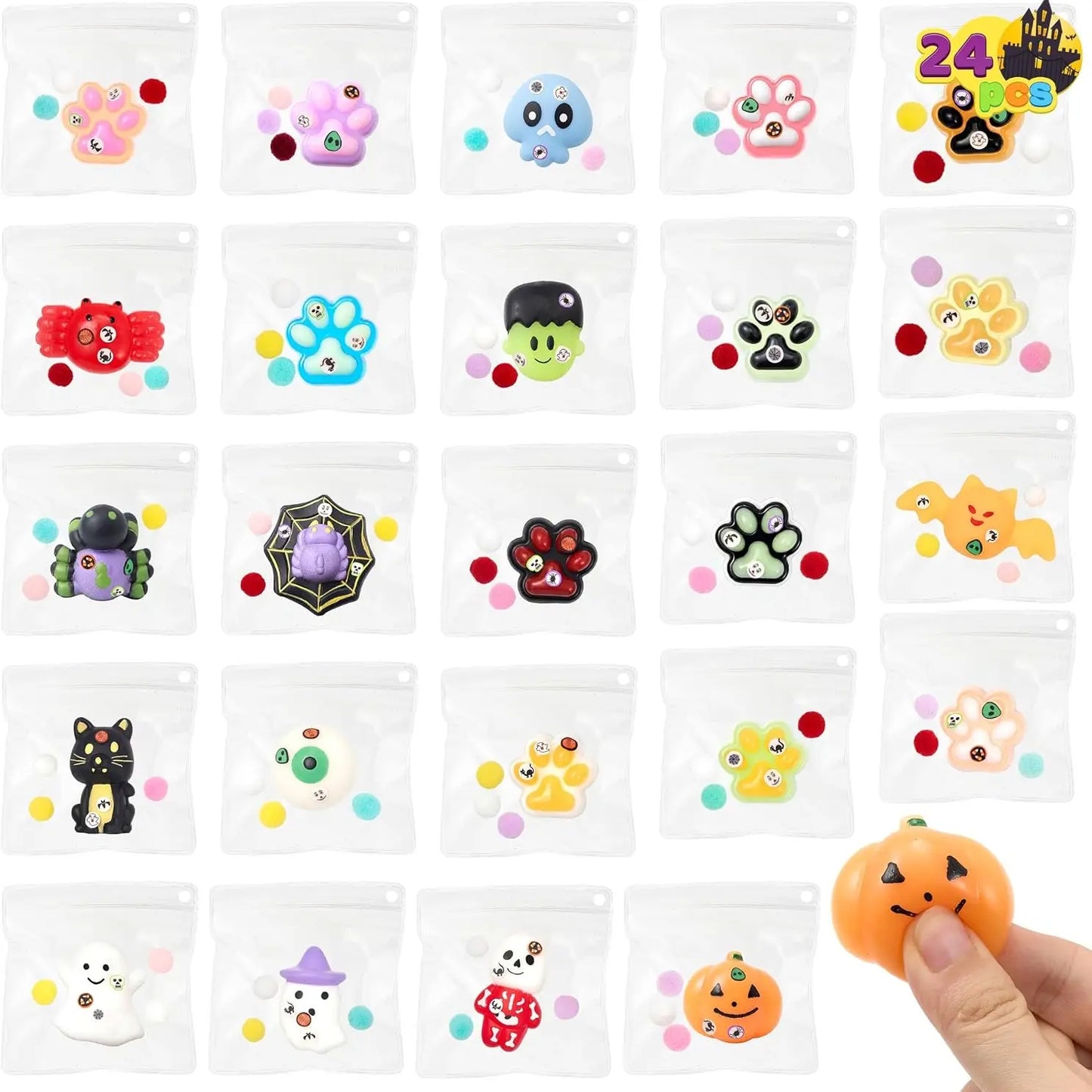 JOYIN 24Pcs/60Pcs/100Pcs Halloween Mochi Squishy Toys, Halloween Toys for Halloween Party Favors, Halloween Sensory Stress Relief Toys Bulk, Trick or Treats Classroom Prizes Gifts Goodie Bag Fillers